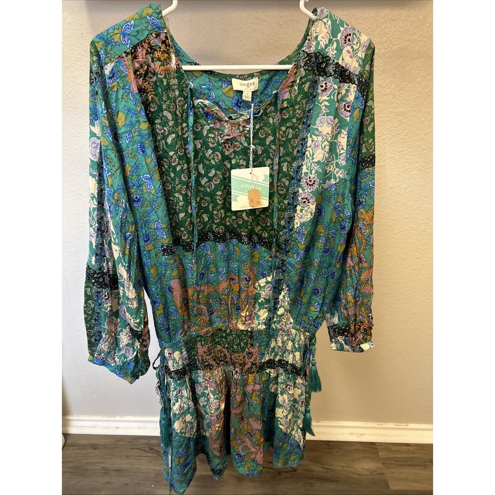 NWT Umgee Womens L Floral Print Dress Feminine Flower Garden Cottage Core Spring